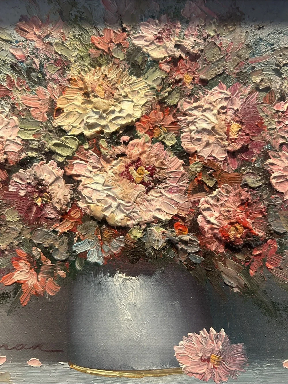 Vintage original thick, textured oil painting, signed Helman